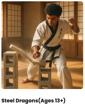 Karate student breaking a board at Double Dragon Karate Institute in Sunrise Florida